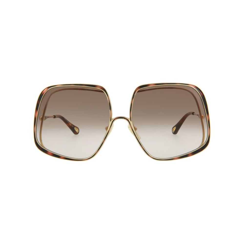 Chloé Chloe Rectangle-Frame Metal Sunglasses Gold Womens